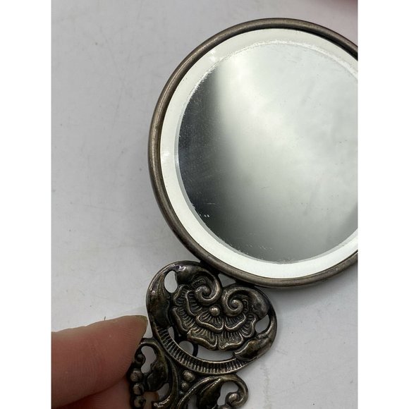 Vintage Hans Jensen Hand Pocket Mirror Tavern Scene Dark Silver Plated DENMARK - Picture 3 of 5